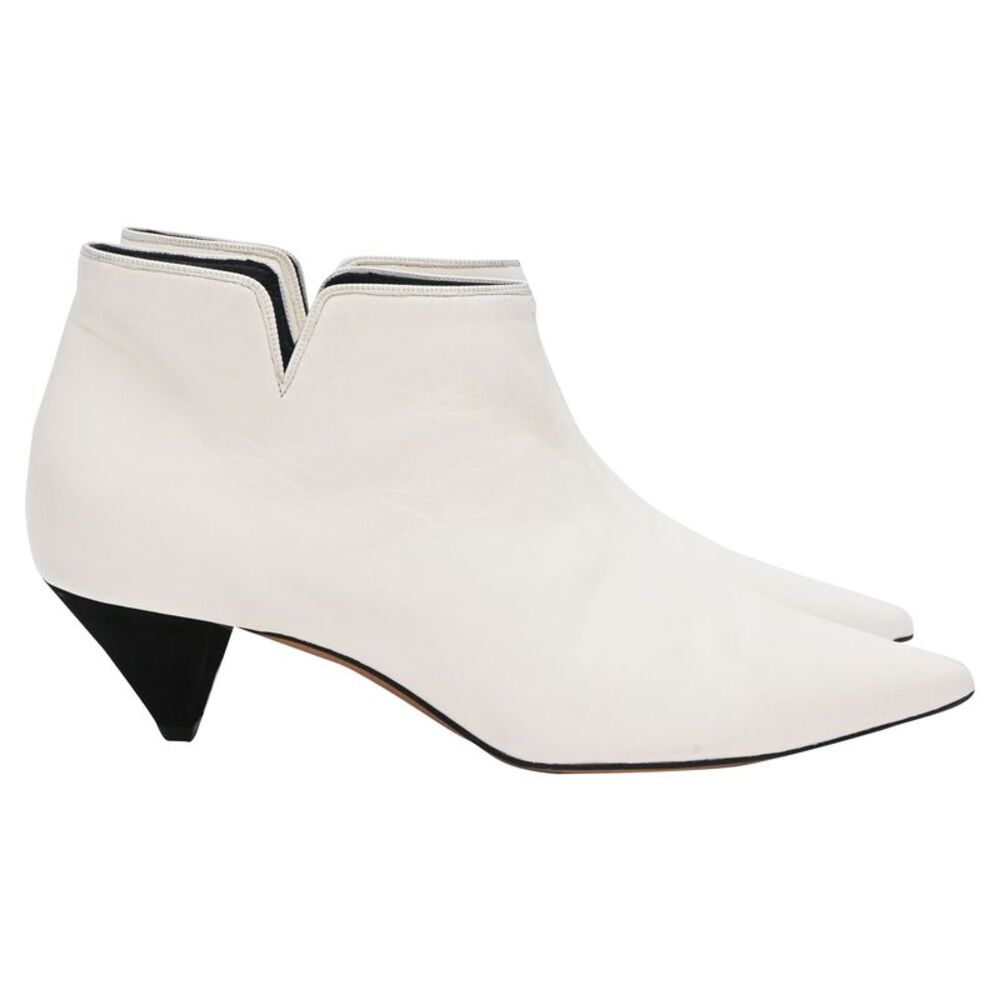 Celine Pointed-Toe Ankle Boots in White Leather